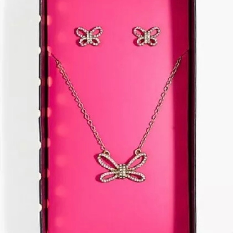 Nwt J. Crew Crystal Bow Necklace & Earrings Set